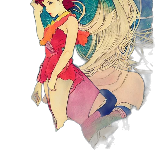 dress, anime, fantasy art, comic book art, watercolor, underwater, outer space, red transparent PNG cut-out