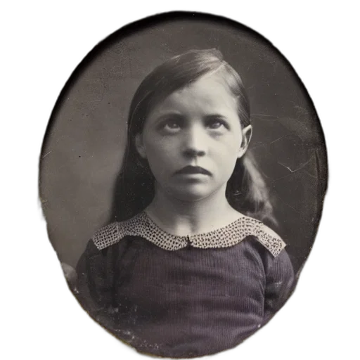 face, dress, animal, staff, photorealistic, tintype, photo, girl transparent PNG cut-out