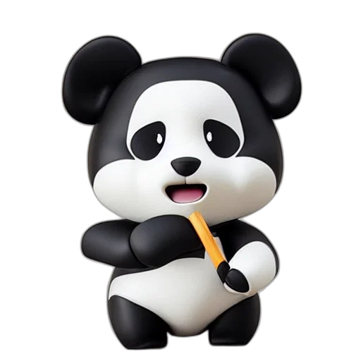 animal, 3d render, photorealistic, cartoon, concept art, monochrome, panda, nendoroid transparent PNG cut-out