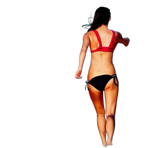 photorealistic, 3d render, concept art, red, girls, bikinis, running, into transparent PNG cut-out