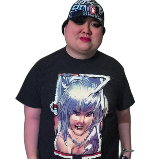 face, creature, hat, staff, vaporwave, anime, cyberpunk, photorealistic transparent PNG cut-out