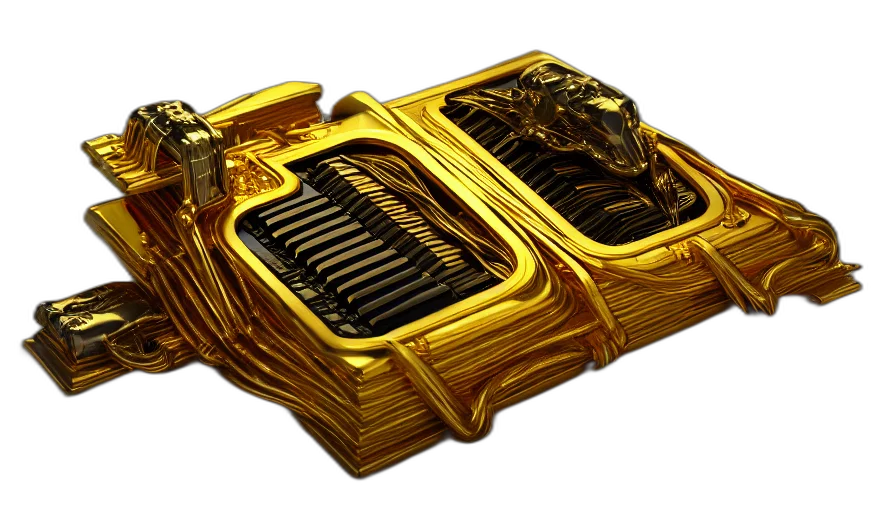 crown, jewelry, car, weapon, 3d render, concept art, golden, gold transparent PNG cut-out