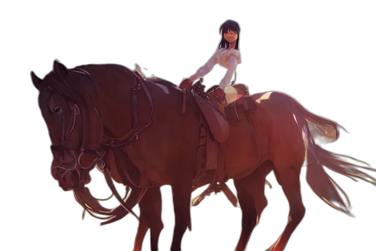 concept art, anime, fantasy art, photorealistic, sunset, western, cowgirl, single transparent PNG cut-out