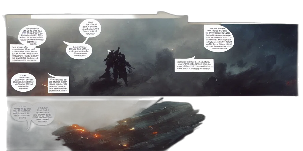 sword, concept art, fantasy art, comic book art, fog, fire, border, panel transparent PNG cut-out