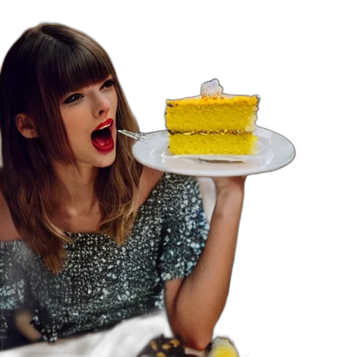 food, taylor, swift, eating, yellow, cake, plate, bokeh transparent PNG cut-out