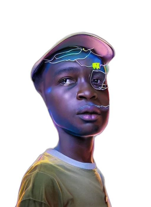 face, robot, mask, hat, photorealistic, concept art, 3d render, cartoon transparent PNG cut-out