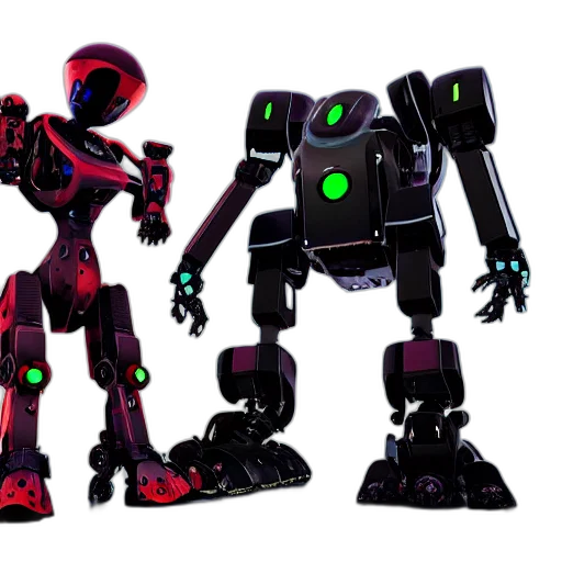 robot, concept art, 3d render, red, neon, dark, battle, protecting transparent PNG cut-out