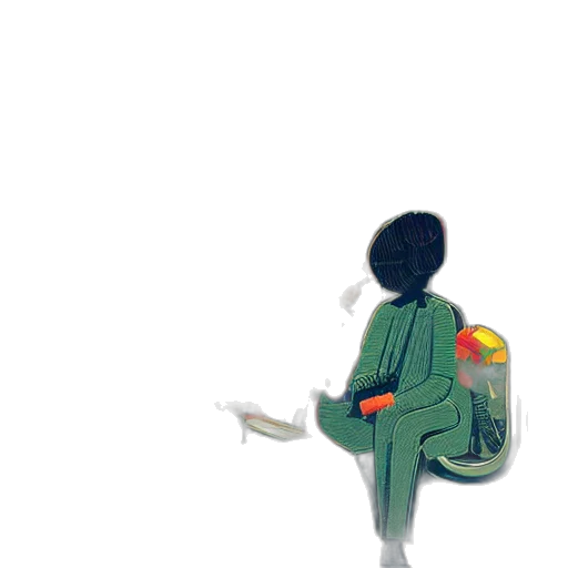 jacket, staff, robot, umbrella, pixel art, concept art, watercolor, cartoon transparent PNG cut-out