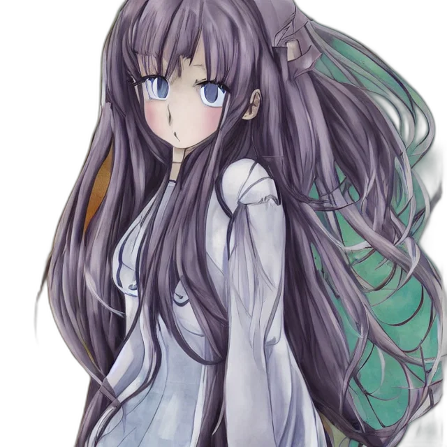 dress, hair, staff, creature transparent PNG cut-out