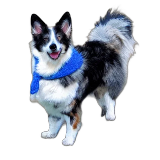 staff, animal, creature, jacket, 3d render, photorealistic, blue, merle transparent PNG cut-out