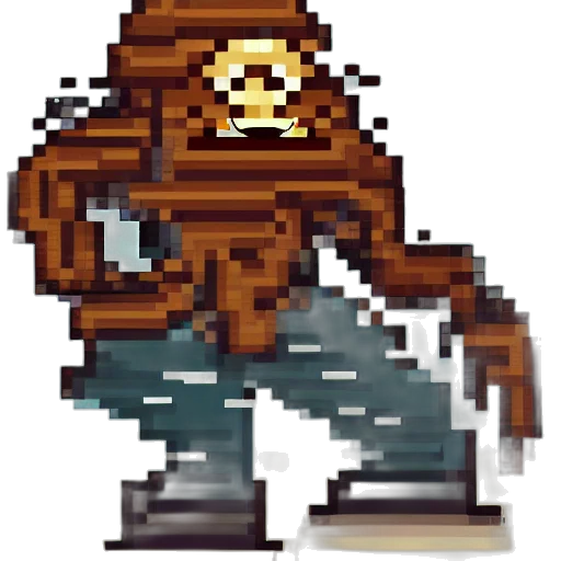 robot, staff, creature, jacket, pixel art, concept art, comic book art, fantasy art transparent PNG cut-out
