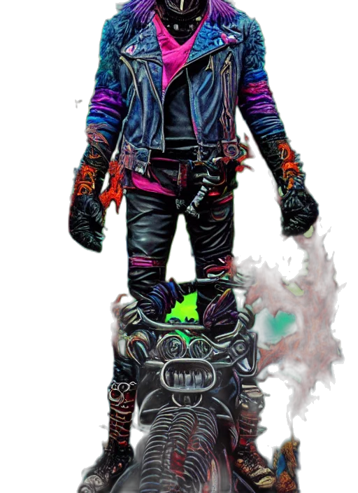 jacket, robot, mask, creature, concept art, cyberpunk, comic book art, 3d render transparent PNG cut-out