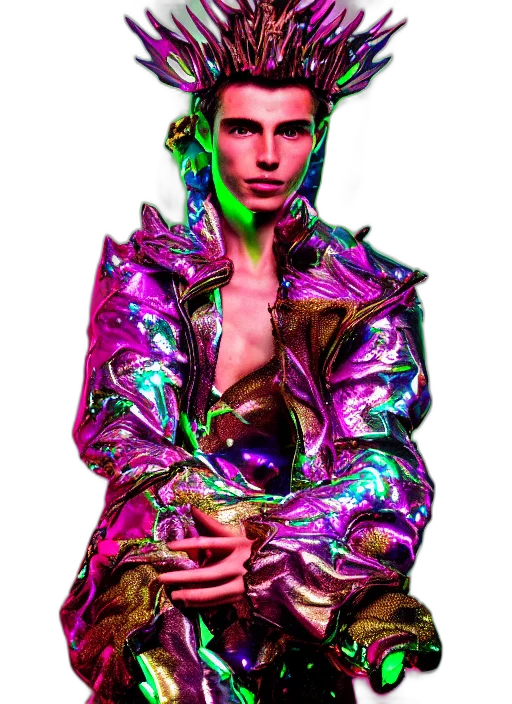jacket, face, creature, cyberpunk, vaporwave, concept art, fantasy art, neon lights transparent PNG cut-out