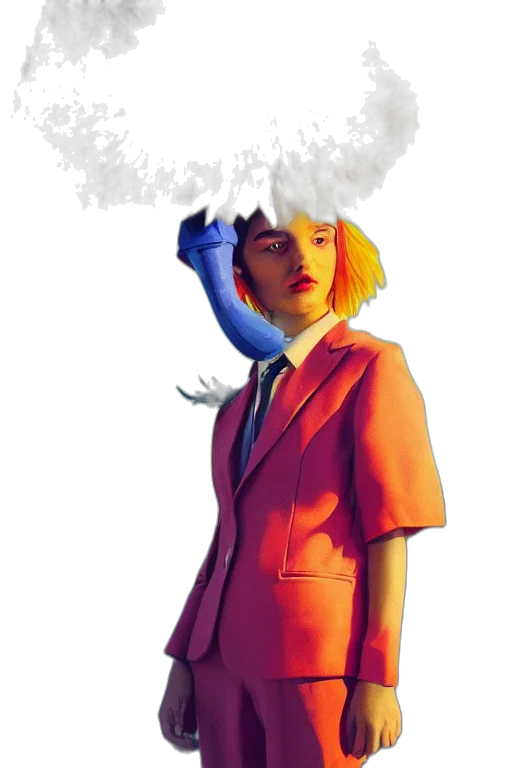 umbrella, jacket, dress, staff, concept art, comic book art, vaporwave, watercolor transparent PNG cut-out