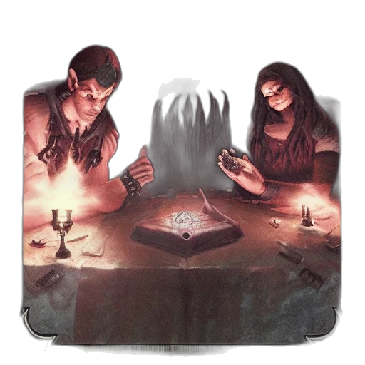 concept art, fantasy art, fire, fog, night, snow, seance, dark transparent PNG cut-out
