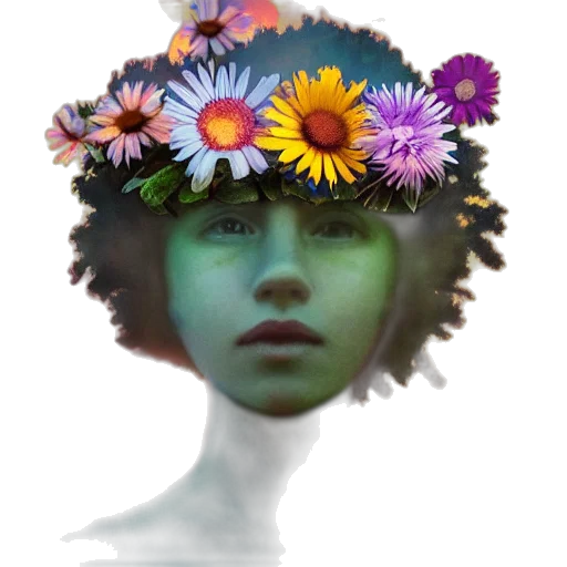 crown, flower, hat, face transparent PNG cut-out