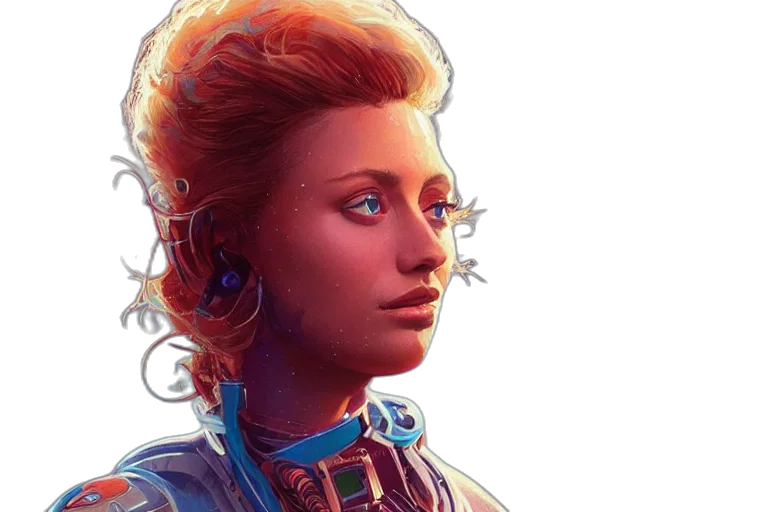 face, robot, concept art, comic book art, fantasy art, cyberpunk, blue, neon transparent PNG cut-out