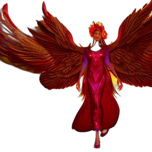 concept art, fantasy art, 3d render, pixel art, red, beautiful, orchid, phoenix transparent PNG cut-out