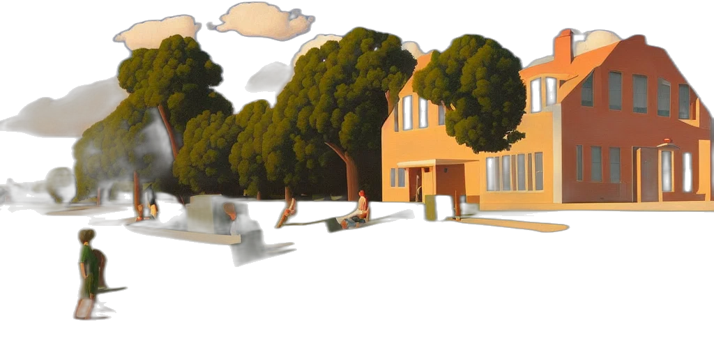 building, tree, furniture, 3d render, concept art, photorealistic, pixel art, city street transparent PNG cut-out