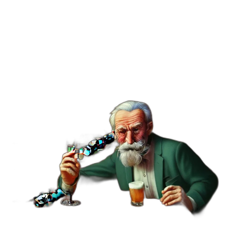 bottle, robot, staff, weapon, pixel art, concept art, fantasy art, 3d render transparent PNG cut-out