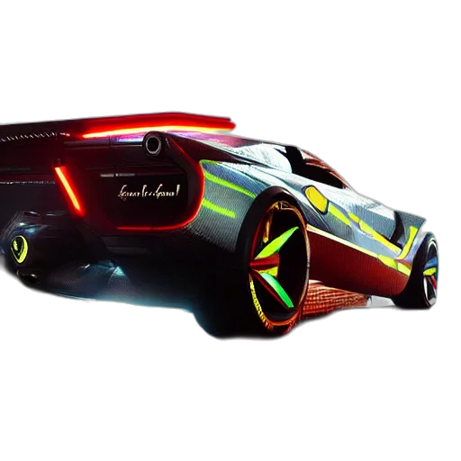 car, concept art, 3d render, cyberpunk transparent PNG cut-out