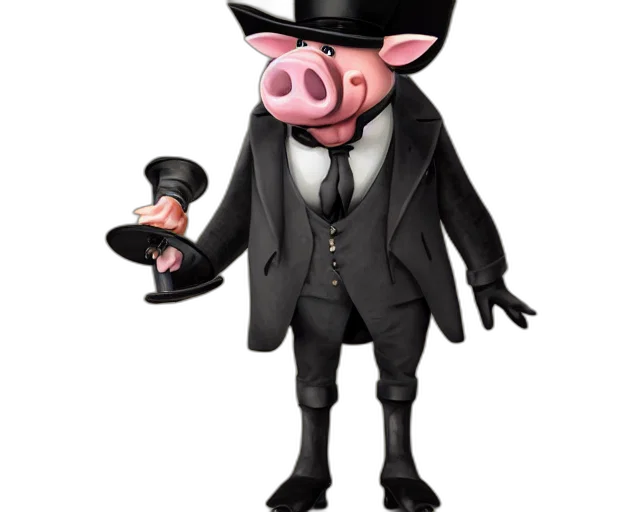 staff, concept art, cartoon, pig, top, hat, pipe, character transparent PNG cut-out