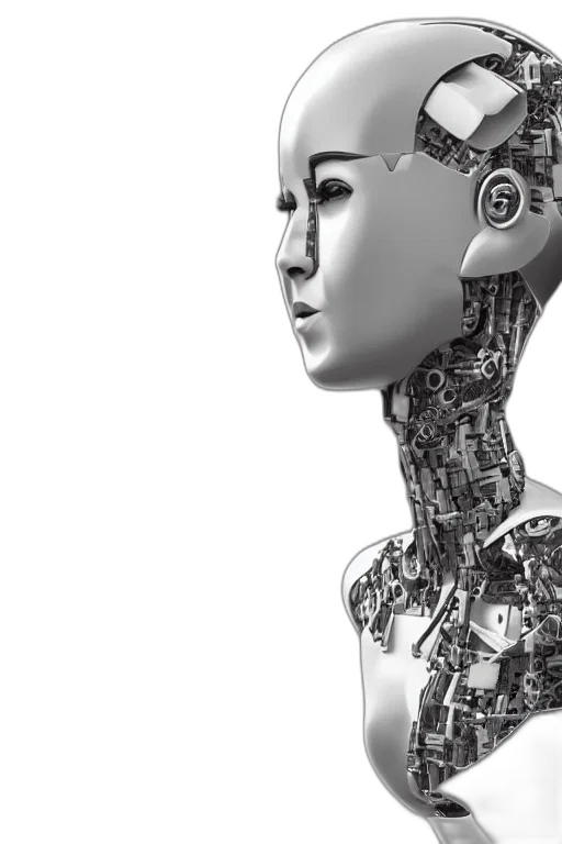 robot, cyberpunk, 3d render, concept art, photorealistic, human, face, female transparent PNG cut-out
