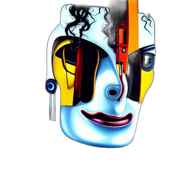 mask, face, robot, jacket, 3d render, cartoon, photorealistic, concept art transparent PNG cut-out
