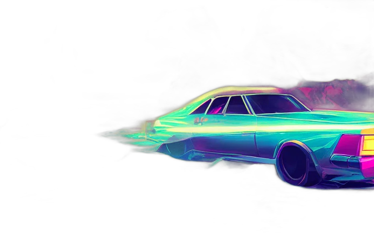 car, weapon, concept art, vaporwave, 3d render, cyberpunk, neon lights, outer space transparent PNG cut-out