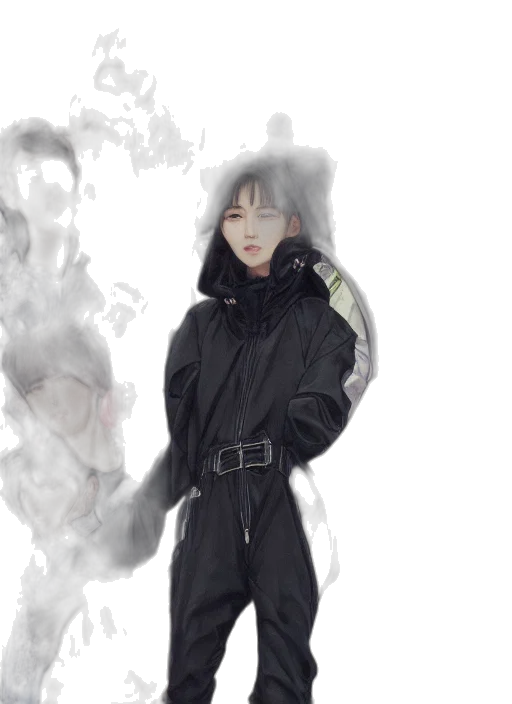 jacket, staff, creature, mask transparent PNG cut-out