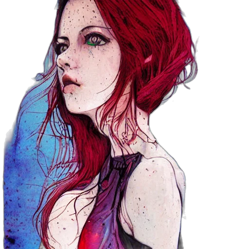 dress, face, watercolor, comic book art transparent PNG cut-out