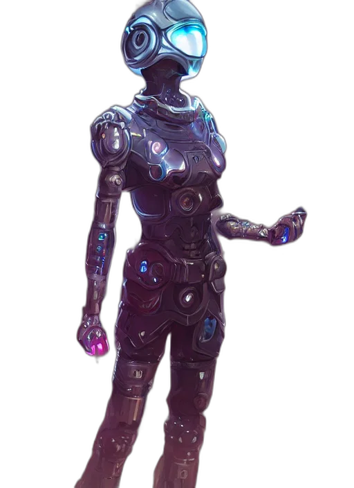 robot, staff, jewelry, dress, concept art, cyberpunk, 3d render, vaporwave transparent PNG cut-out