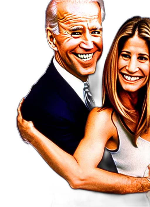photorealistic, cartoon, film, still, joe, biden, hugging, rachel transparent PNG cut-out