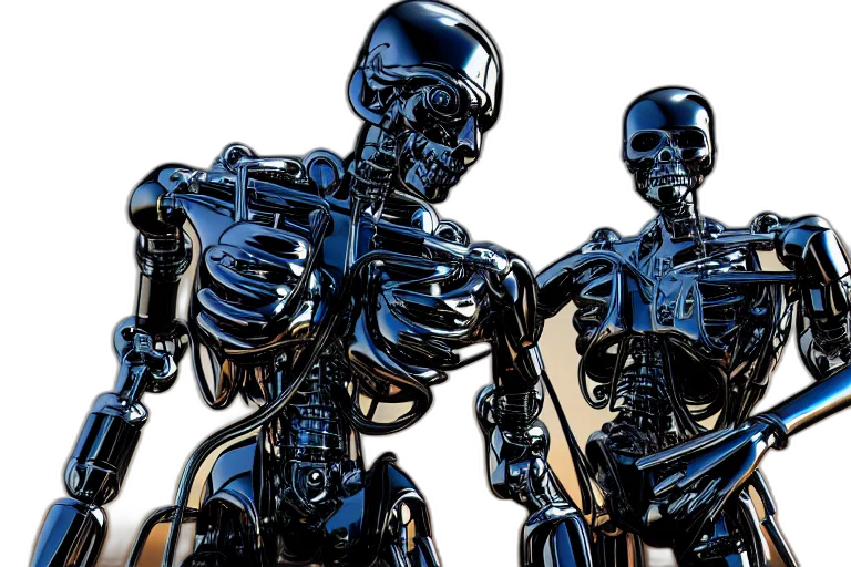 robot, comic book art, concept art, cyberpunk, 3d render, terminator, chrome, reflect transparent PNG cut-out