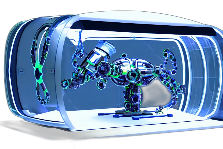 robot, concept art, 3d render, cyberpunk transparent PNG cut-out