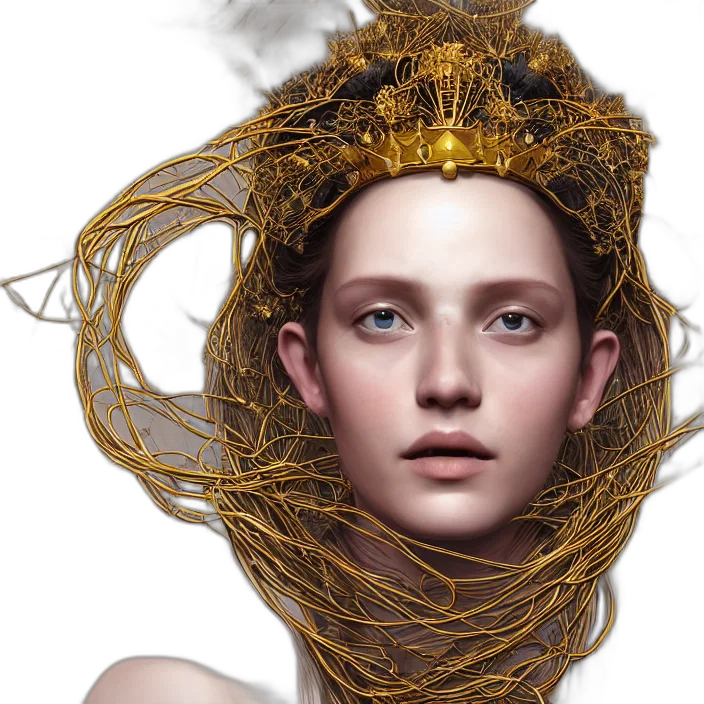 crown, hair, jewelry, mask, fantasy art, photorealistic, concept art, 3d render transparent PNG cut-out