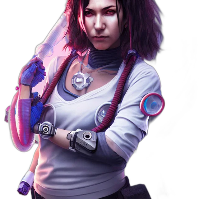 staff, weapon, cyberpunk, concept art, comic book art, fantasy art, nurse, warrior transparent PNG cut-out