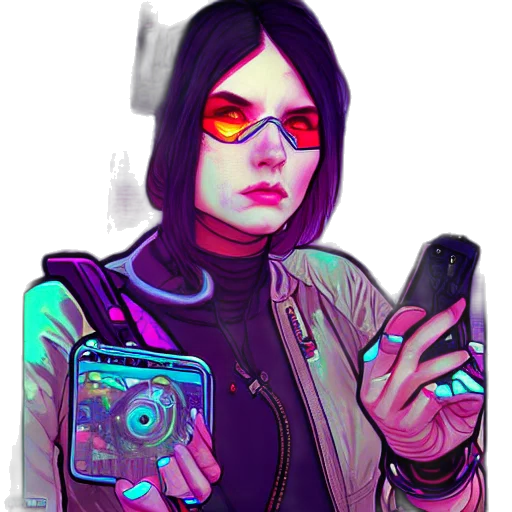jacket, robot, face, weapon, cyberpunk, comic book art, concept art, vaporwave transparent PNG cut-out