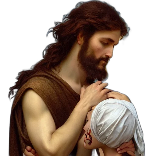 photorealistic, jesus, kissing, maria, maddalena, elegant, highly, detailed transparent PNG cut-out