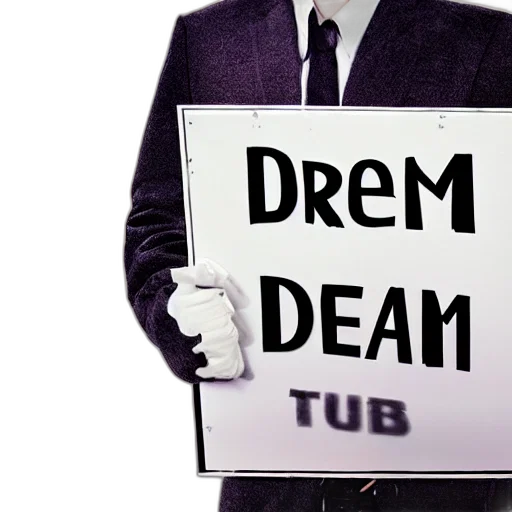 human, robot, holding, sign, text, reads, dream transparent PNG cut-out