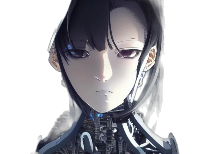 robot, face, mask, staff, cyberpunk, concept art, anime, fantasy art transparent PNG cut-out