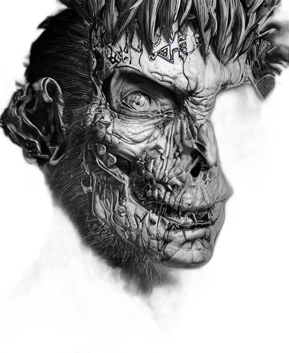 face, mask, creature, crown, photorealistic, comic book art, pencil sketch, concept art transparent PNG cut-out