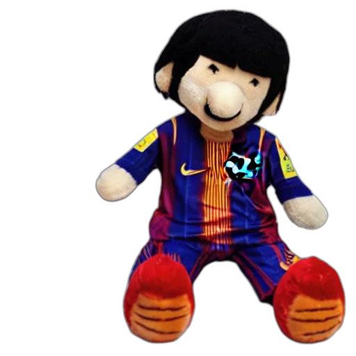 3d render, pixel art, cartoon, photorealistic, lionel, messi, plushie, toy transparent PNG cut-out