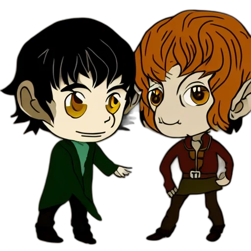 fantasy art, concept art, cartoon, pixel art, chibi, smeagol, frodo transparent PNG cut-out
