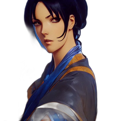 staff, face, jacket, weapon, fantasy art, concept art, anime, photorealistic transparent PNG cut-out