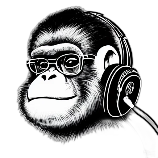 animal, cartoon, photorealistic, concept art, pencil sketch, monkey, headphones, mohawk transparent PNG cut-out