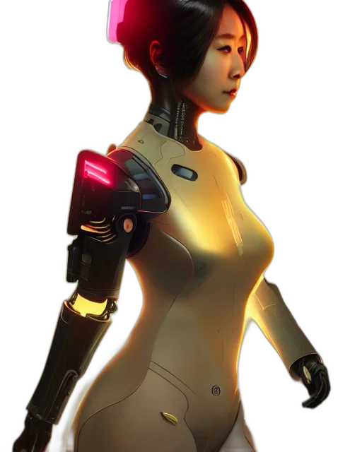 robot, staff, weapon, jacket, concept art, cyberpunk, 3d render, pixel art transparent PNG cut-out