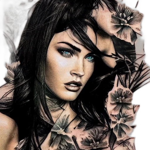flower, face, jewelry, dress, photorealistic, fantasy art, comic book art, watercolor transparent PNG cut-out