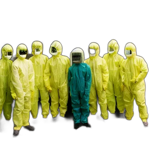 jacket, wide, shot, photo, group, scientists, hazmat, suits transparent PNG cut-out