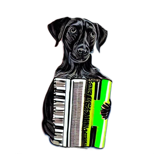 animal, robot, staff, pixel art, photorealistic, dog, plays, accordion transparent PNG cut-out